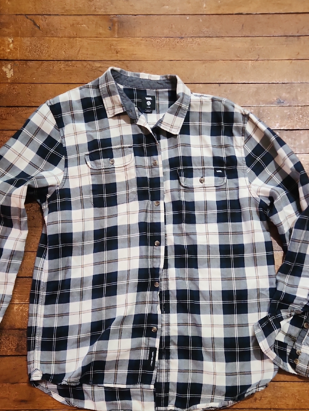 Vans Black, White and Tan Plaid Button-Down Shirt